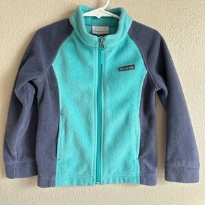 Columbia size 4T fleece full zip jacket in teal and navy blue